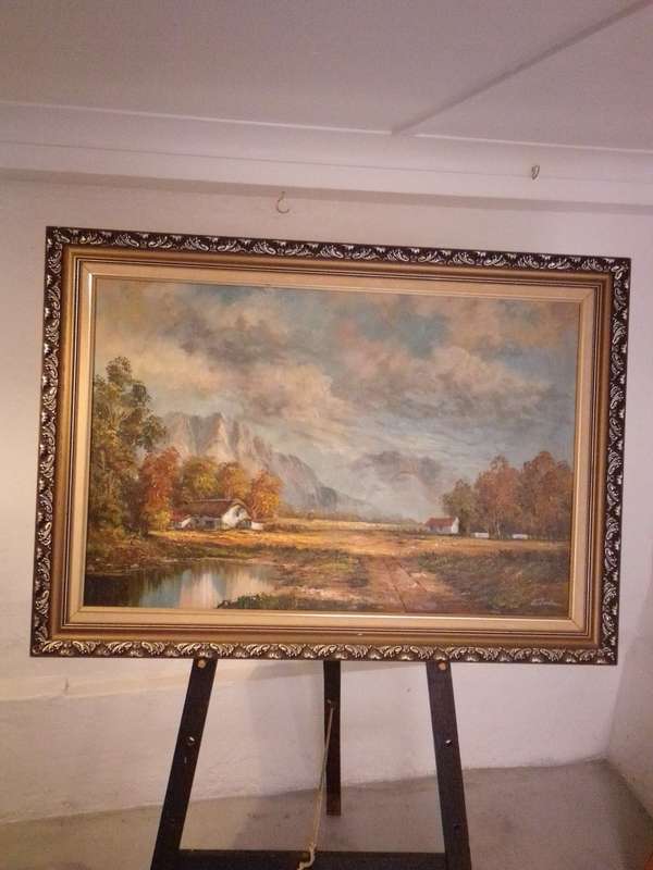 Renowned 20th-C SA Artist L. Parker Oil on Board `Rural Farm` Signed