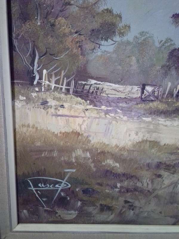 Renowned 20th-C SA Artist Paul Ascot Oil on Board `Farmhouse & Mountains Signed
