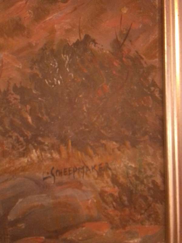 Beautiful Oil on Board `Landscape` by 20th-C SA Artist L. Scheepmaker - Signed