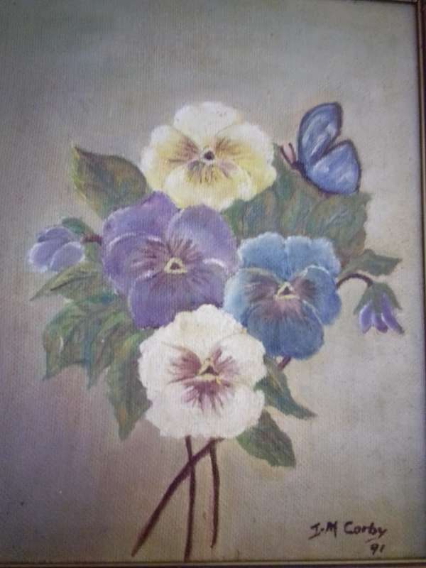 Famous Scottish Artist Iain Carby (1941-2023) Oil on Board `Still life flowers` Signed 91`