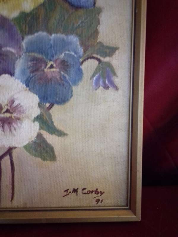 Famous Scottish Artist Iain Carby (1941-2023) Oil on Board `Still life flowers` Signed 91`