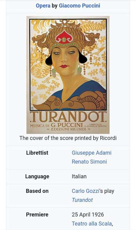 Beautifully Framed Cover 'Turandot' Printed by Ricordi