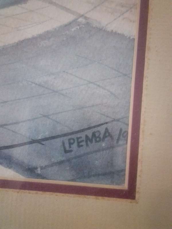 Popular SA Artist Lizo Pemba 1958 - Large Framed Watercolor Signed 94