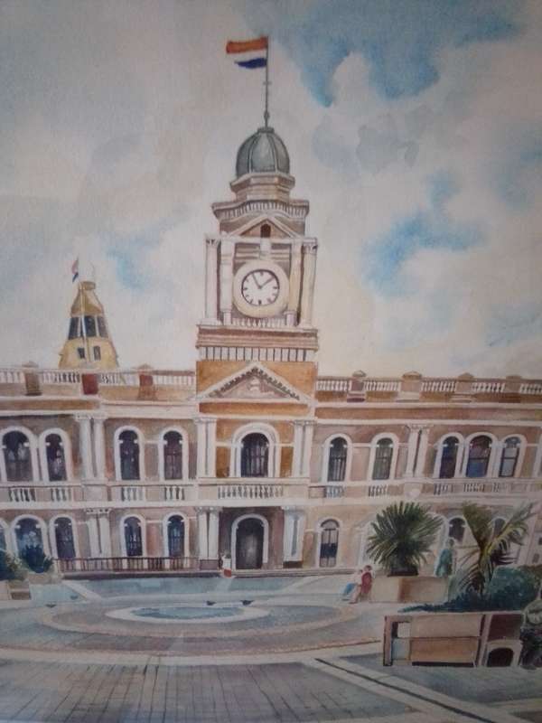 Popular SA Artist Lizo Pemba 1958 - Large Framed Watercolor Signed 94