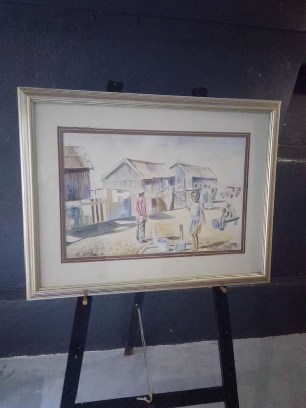 Popular SA Artist Lizo Pemba 1958 - Watercolor 'Informal Settlement Signed 92