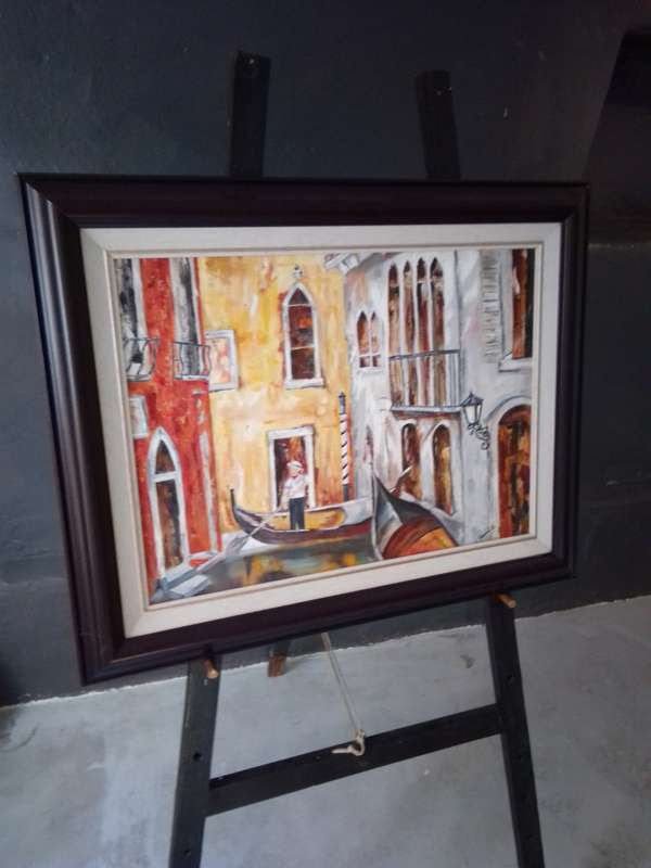 Stunning Framed Oil on Board Signed Sammi B. `Venice Scene`