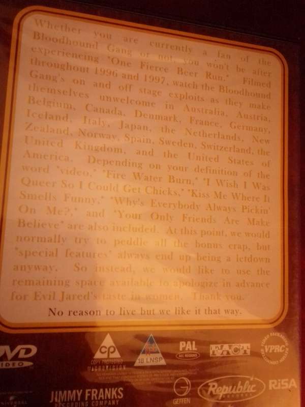 2003 Bloodhound Gang 'One Fierce Beer Run' DVD (Factory Sealed)