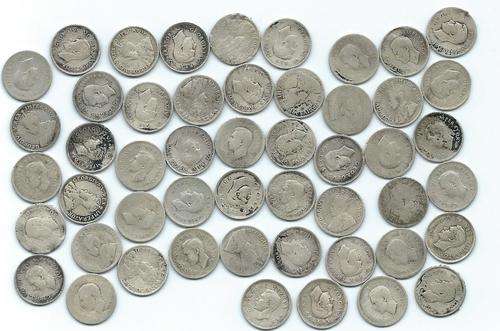 3 PENCE LOT OF 50 COINS (1923-1949)