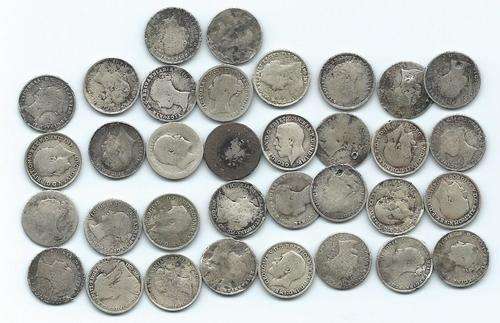 3PENCE (British 3d) LOT OF 34 COINS (PRE 1900-1922)