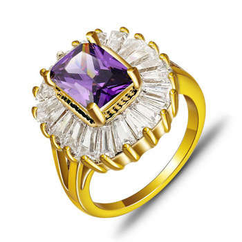 18 KT GOLD PLATED CZ PURPLE RING SIZE8