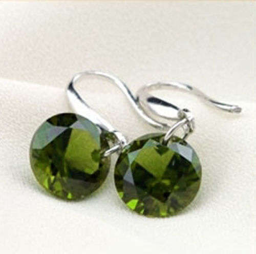 EMERALD GREEN CUBIC ZIRCONIA 925 SILVER PLATED DROP EAR RINGS