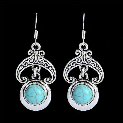 VINTAGE BOHEMIAN STYLE BLUE DANGLE DROP EAR RINGS