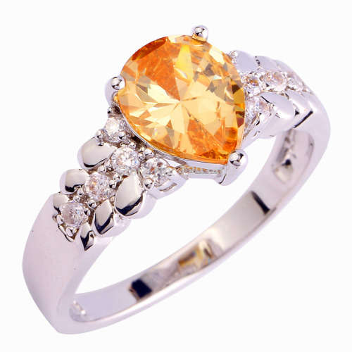 BEAUTIFUL PEAR CUT 925 SILVER PLATED MORGANITE RING SIZE 10