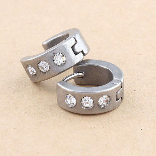 PLATED STAINLESS STEEL CRYSTAL ELEMENT HOOP EARRINGS