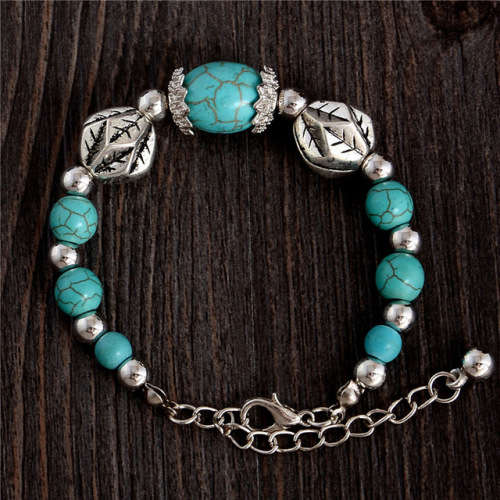 TIBETAN SILVER PLATED TURQUOISE BEADS BRACELET - ONLY ONE LEFT