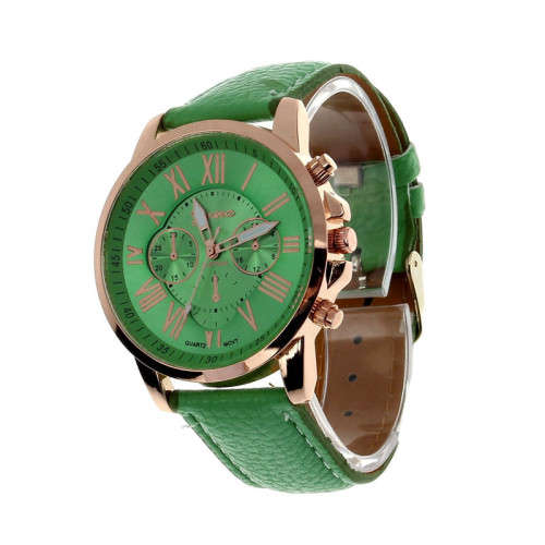 ROMAN NUMERALS FAUX LEATHER ANALOG GREEN WATCH