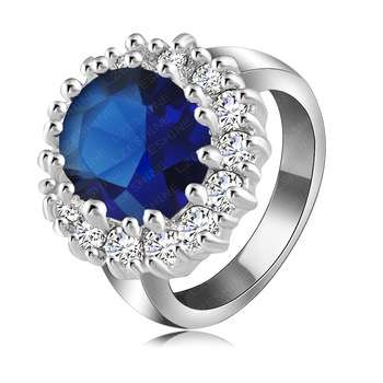 18 KT WHITE GOLD PLATED CUBIC ZIRCONIA BLUE RING SIZE 16