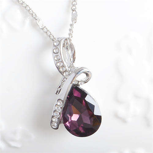 WATER DROP AUSTRALIAN CRYSTAL PENDANT WITH CHAIN PURPLE COLOUR