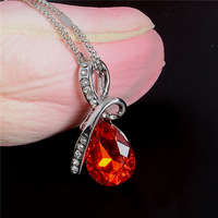 WATER DROP AUSTRALIAN CRYSTAL PENDANT WITH CHAIN RED COLOUR