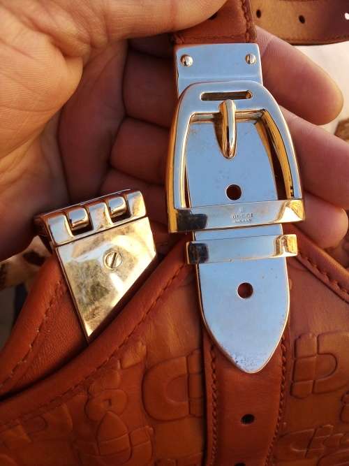 Gucci Calfskin Horsebit Embossed Large Shoulder Bag