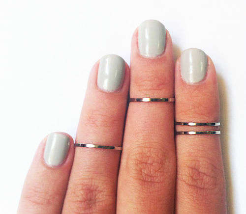 4 Above the Knuckle Rings - chrome silver thin bands - set of 4 midi ring