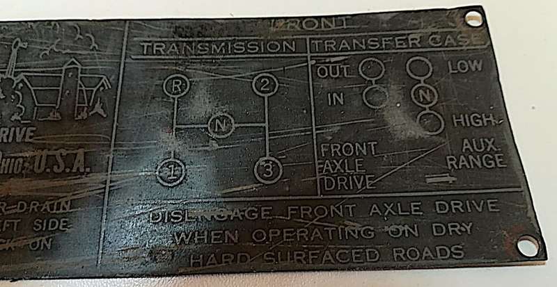 Genuine Original Jeep Transmission Dashboard Data Plate c1946 - 1964 - for CJ-2A, CJ-3A, CJ-3B