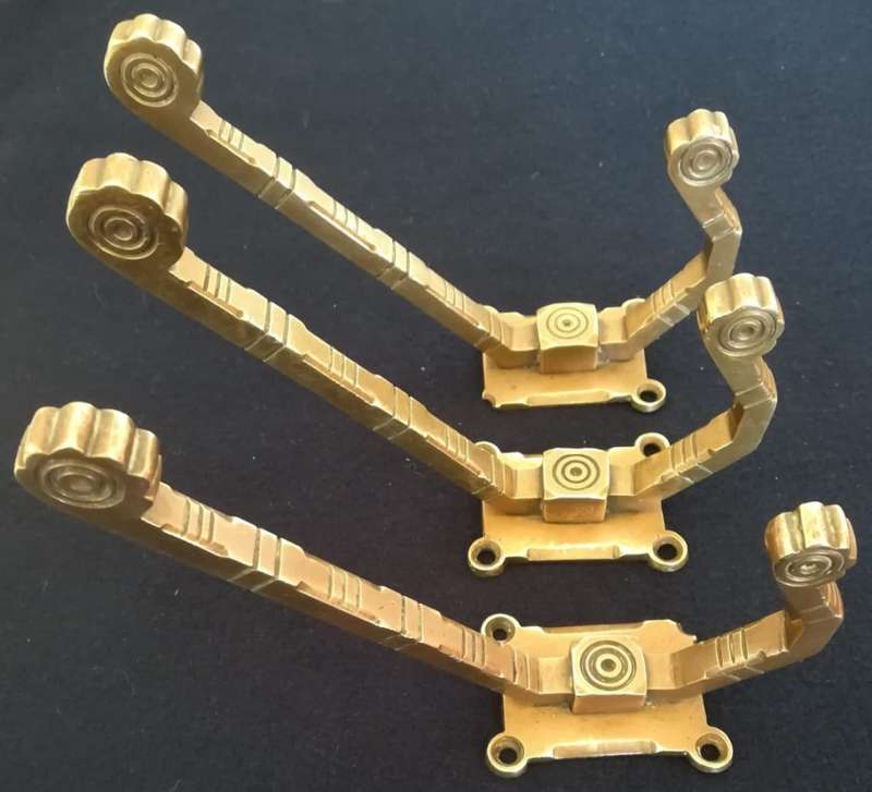 3 Large Brass Antique Vienna Secession Coat Hooks c.1897 - 1914