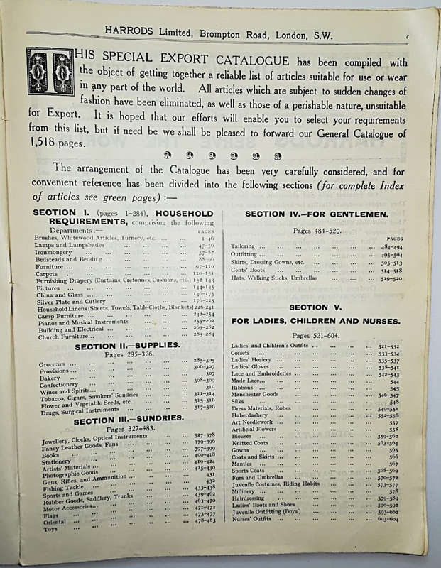 Rare Antique Harrods Catalogue Export Price List c.1914