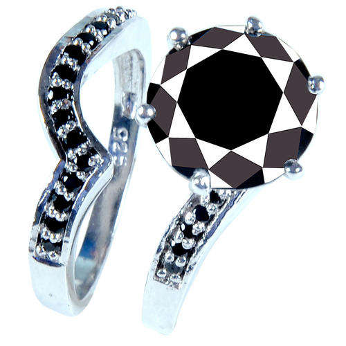 SOLID 925 SILVER -5.49CT BLACK DIAMOND (MOISSANITE) RING
