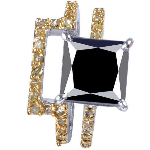 SOLID 925 SILVER - 5.51CT -REAL UNCUT FANCY DIAMONDS -WITH A LARGE BLACK MOISSANITE DIAMOND- MODERN!