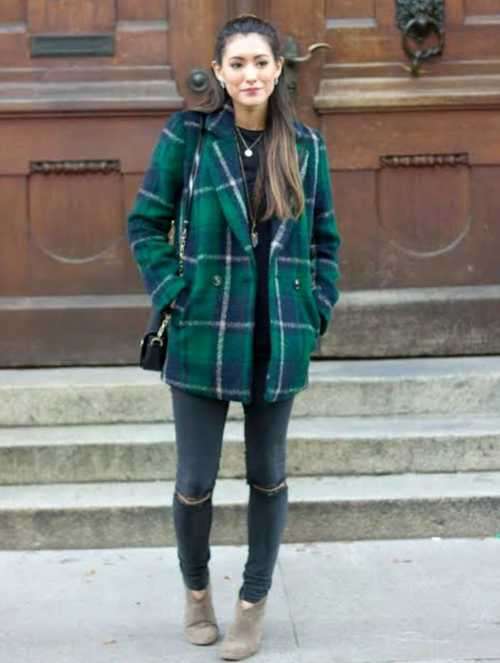 Green Check Boyfriend Coat