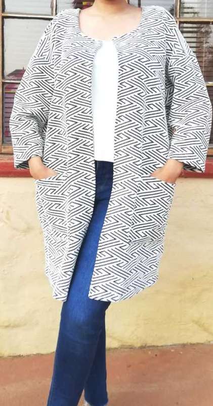 Designer Collarless Patterned Coat