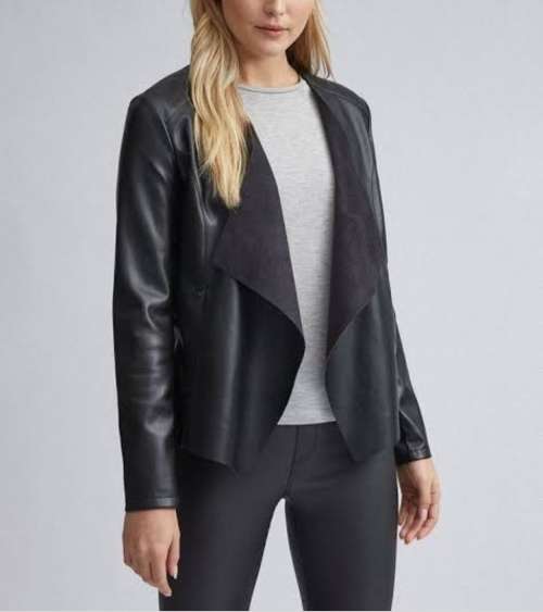Suede and Faux Leather Waterfall Jacket