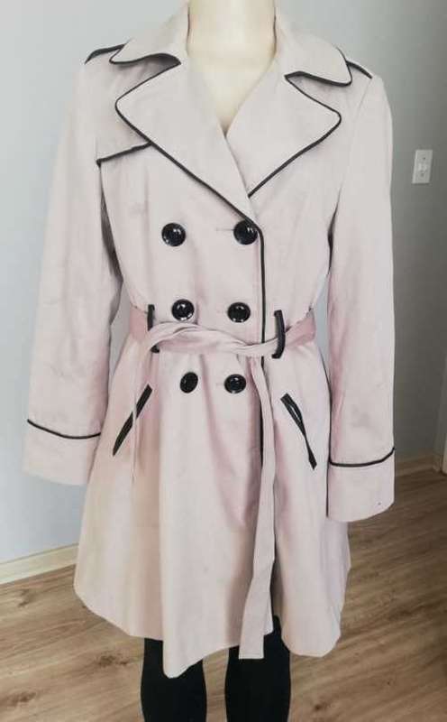 Beautiful Beige Trench Coat with faux leather trim