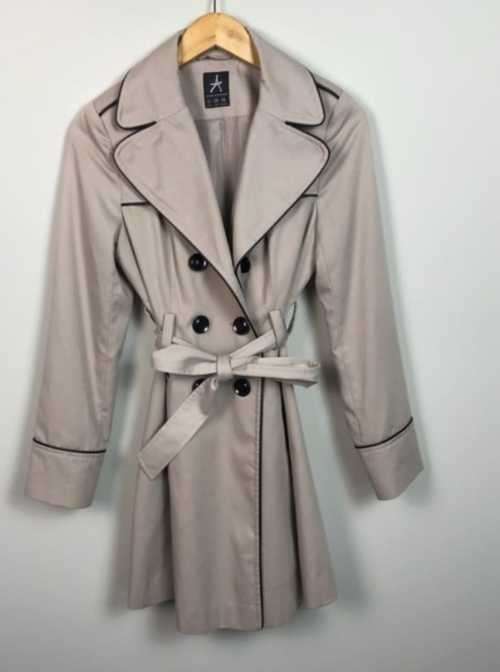 Beautiful Beige Trench Coat with faux leather trim