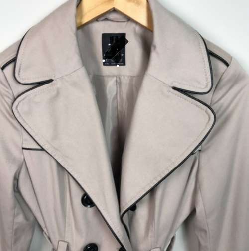 Beautiful Beige Trench Coat with faux leather trim