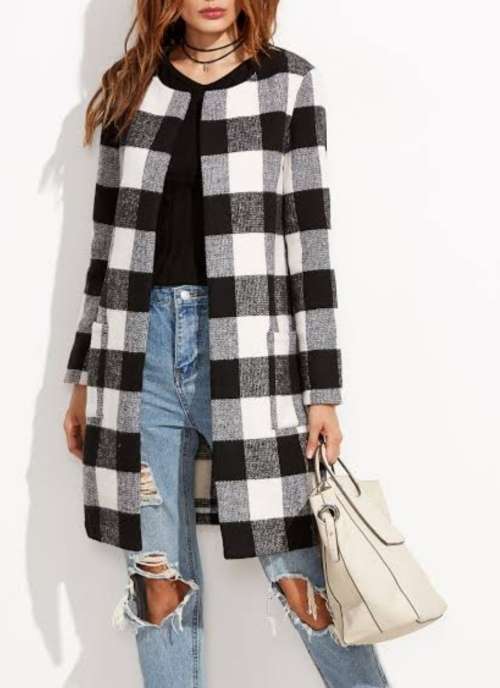 Beautiful Collarless Check coat
