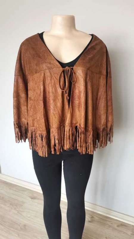 Suede and leather look fringed Cape