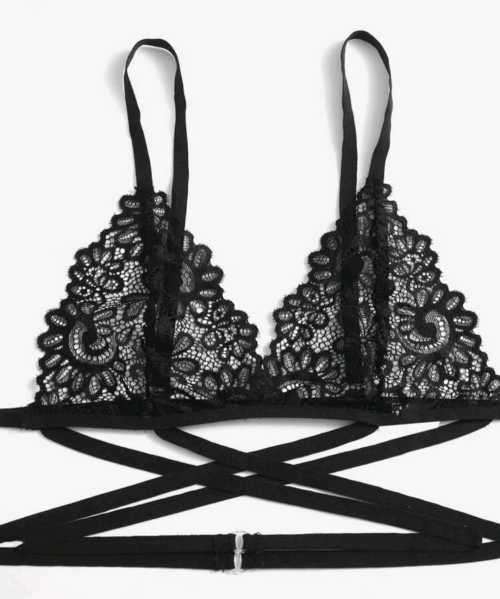 Criss Cross cut - out lingerie set Black