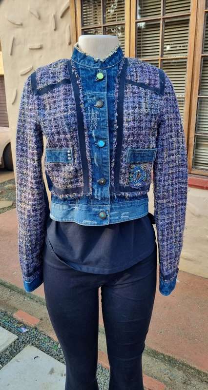Beautiful Vintage style denim and tweed crop jacket