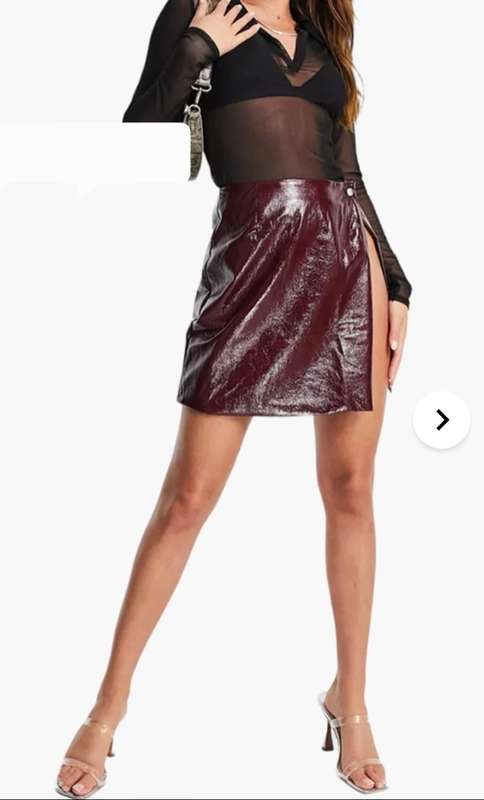 MISSGUIDED Burgundy Vinyl Split Side Skirt