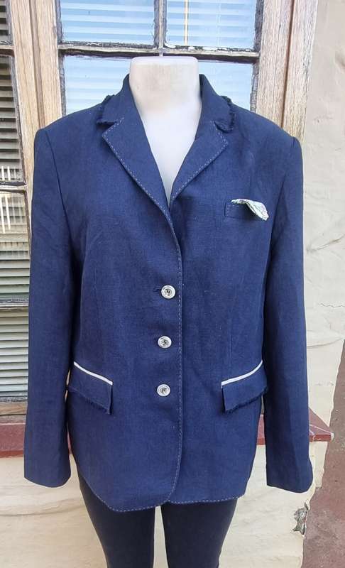 Beautiful Navy linen coat with pocket hanky