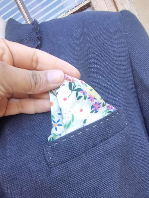 Beautiful Navy linen coat with pocket hanky