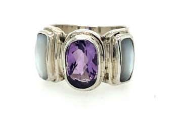 SILVER AMETHYST PEARLSHELL RING 925