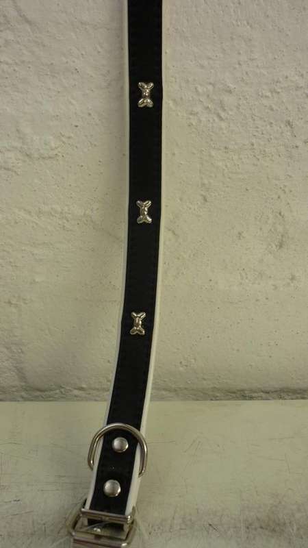 PETS - DOGS - COLLAR WITH MOTIF - LEATHER AND CLOTH -  SMALL TO MED. DOGS ONLY - COLLAR - 44  CMS