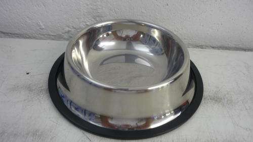PETS - DOGS - CATS - BOWL - FOOD / WATER - STAINLESS STEEL -RUBBER RIM - NO SLIDE - SMALL-16CM