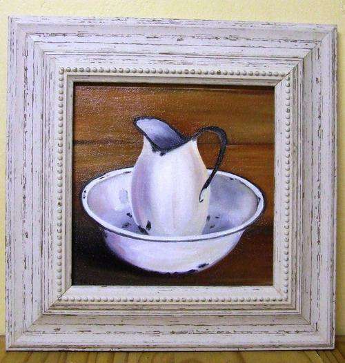ANTIQUE ENAMEL WASHBASIN AND JUG