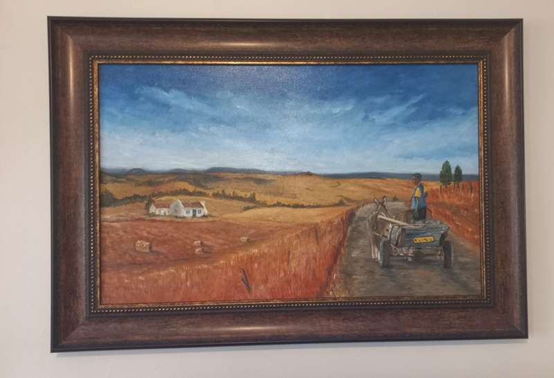 Original Oil painting of a Donkey Cart