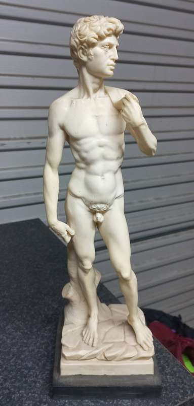 Vintage Santini Italian Bonded Marble Statue of Iconic Michelangelo David 41 cm.