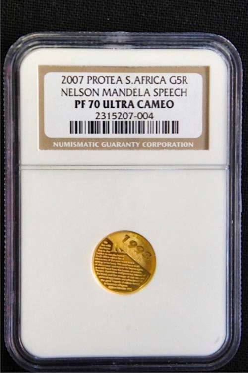 *** 2007 GOLD PROTEA NELSON MANDELA SPEECH 1/10 oz GOLD PF70 NGC ***